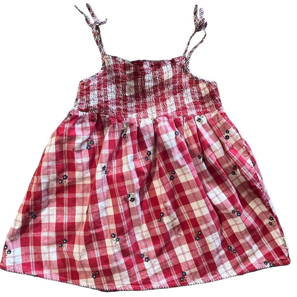 Vintage OshKosh B'gosh Girls Red Plaid Jumper Dress Size 5